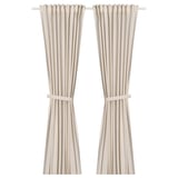 LENDA Curtains with tie-backs, 1 pair, off-white/with heading tape, 140x250 cm