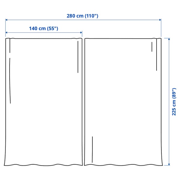 LENDA Curtains with tie-backs, 1 pair, off-white/with heading tape, 140x225 cm