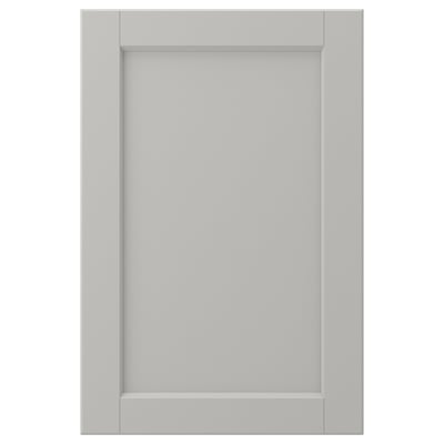 LERHYTTAN light grey kitchen cabinet door, solid wood frame with bevelled edges and inset veneer panel, traditional design.