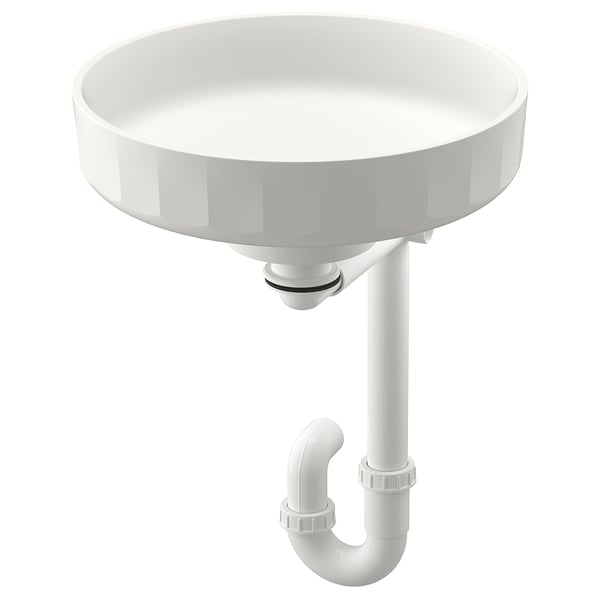 LERSJÖN Countertop wash-basin w water trap, white, 38x14 cm