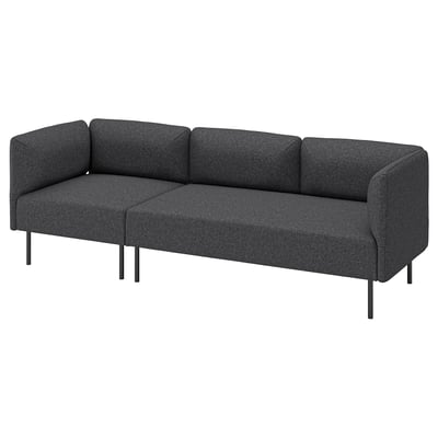 Modern dark grey sofa with metal legs, minimalist design, clean lines.