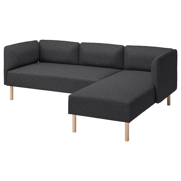 LILLEHEM 3-seat modular sofa w chaise longue, Gunnared/dark grey wood