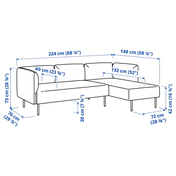 LILLEHEM 3-seat modular sofa w chaise longue, Gunnared/dark grey wood