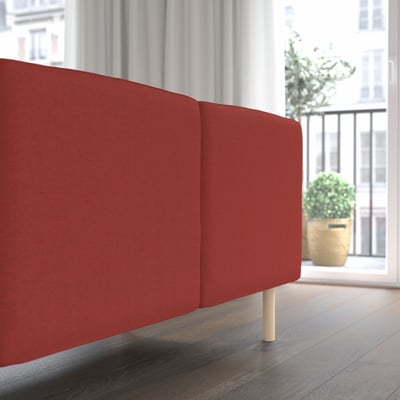 LILLEHEM 3-seat modular sofa with side table, Gunnared brown-red/wood