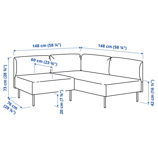 LILLEHEM Modular corner sofa, 2-seat, Gunnared/brown-red metal