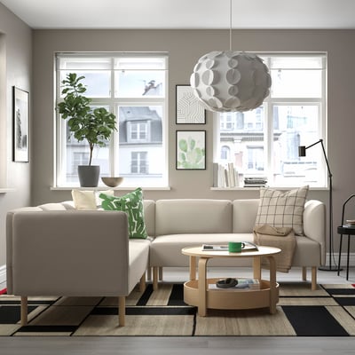 LILLEHEM Modular corner sofa, 4 seat, Vissle beige/wood