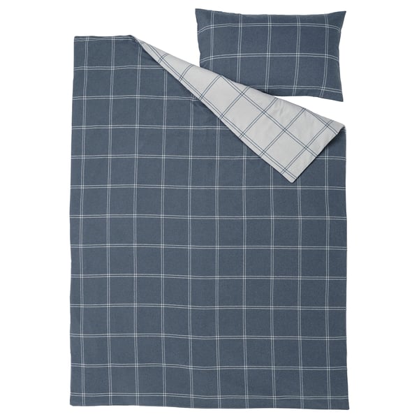 LINDDVÄRGMAL Duvet cover and pillowcase, blue/check, 150x200/50x80 cm