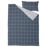 LINDDVÄRGMAL Duvet cover and pillowcase, blue/check, 150x200/50x80 cm