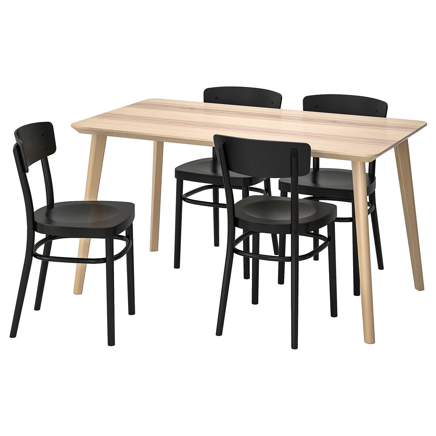 LISABO / IDOLF Table and 4 chairs, ash veneer, black - IKEA