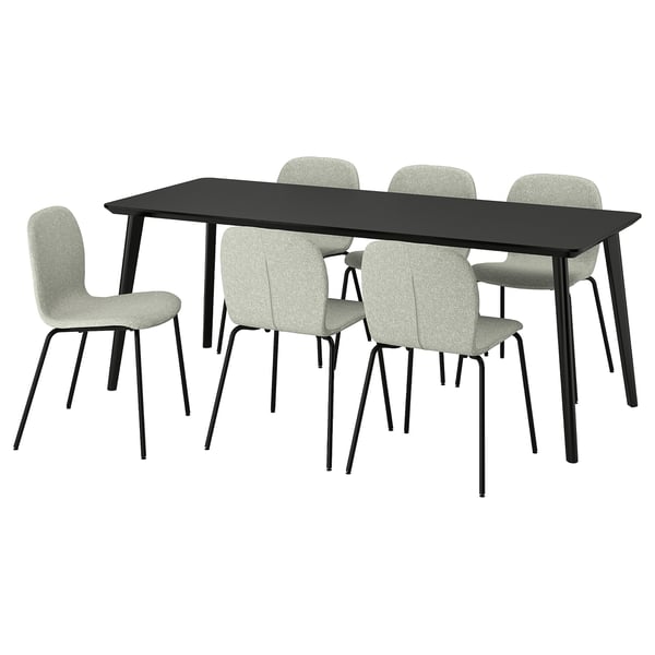 LISABO / KARLPETTER Table and 6 chairs, black/Gunnared light green black, 200x78 cm