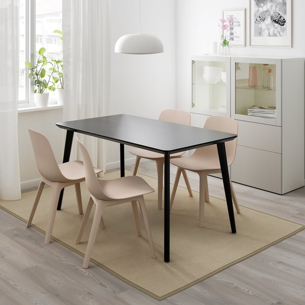 LISABO / ODGER table and 4 chairs, black/beige, 140x78 cm IKEA