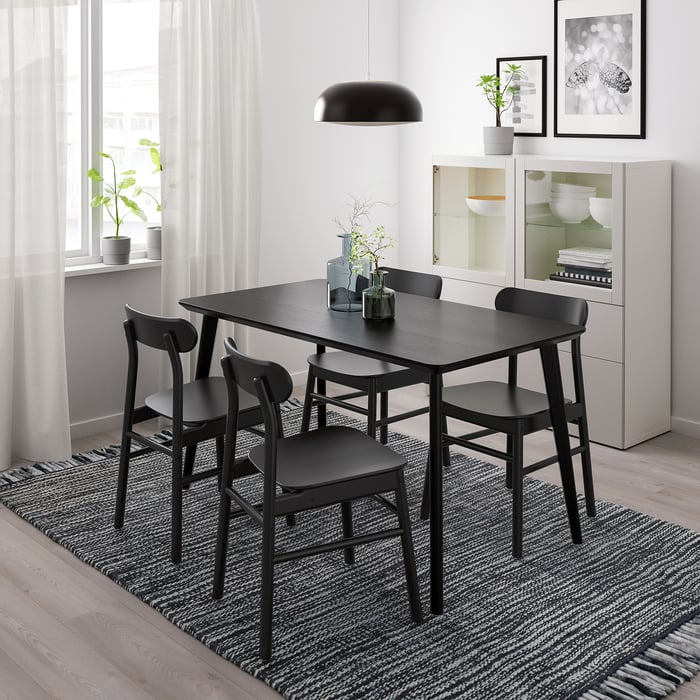 LISABO / RÖNNINGE table and 4 chairs, black/black, 140x78 cm - IKEA
