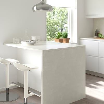 LOCKEBO Custom made worktop, light grey/white marble effect/glass composite, 1 m²x2.0 cm