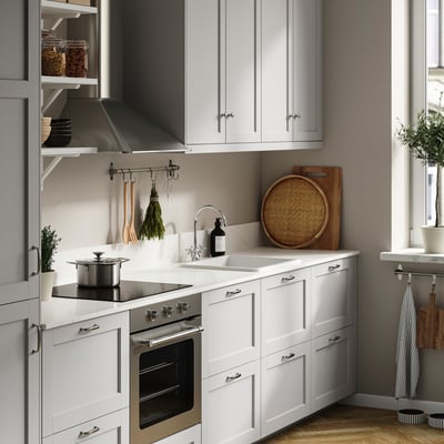 LOCKEBO Custom made worktop, off-white brown/marble effect glass composite, 1 m²x2.0 cm