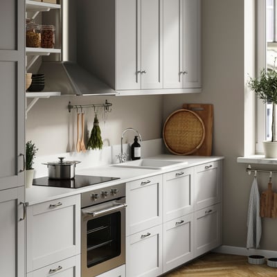 LOCKEBO Custom made worktop, off-white grey/concrete effect glass composite, 1 m²x2.0 cm