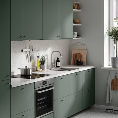 LOCKEBO Custom made worktop, off-white grey marble effect/glass composite, 1 m²x4.0 cm