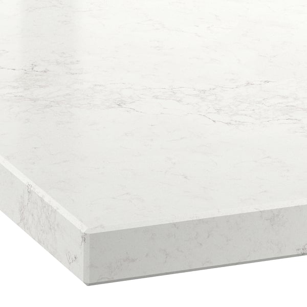 LOCKEBO Custom made worktop, white/grey lively marble effect/glass composite, 1 m²x4.0 cm