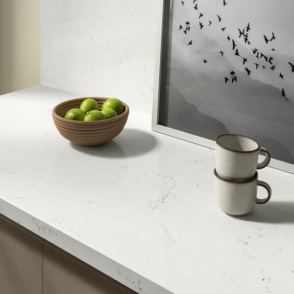 LOCKEBO Custom made worktop, white marble effect/glass composite, 1 m²x4.0 cm