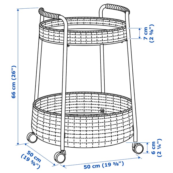 LUBBAN Trolley table with storage, rattan/anthracite