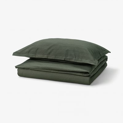 LUKTVICKER Duvet cover and pillowcase, dark green, 150x200/50x80 cm