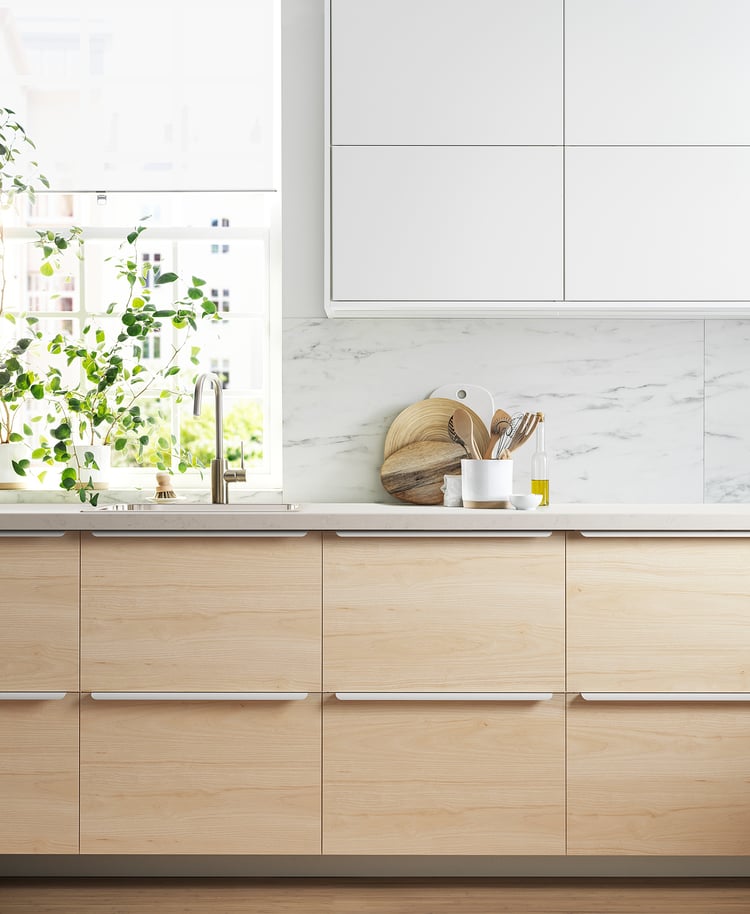 LYSEKIL Wall panel, double sided white marble effect/black/white mosaic