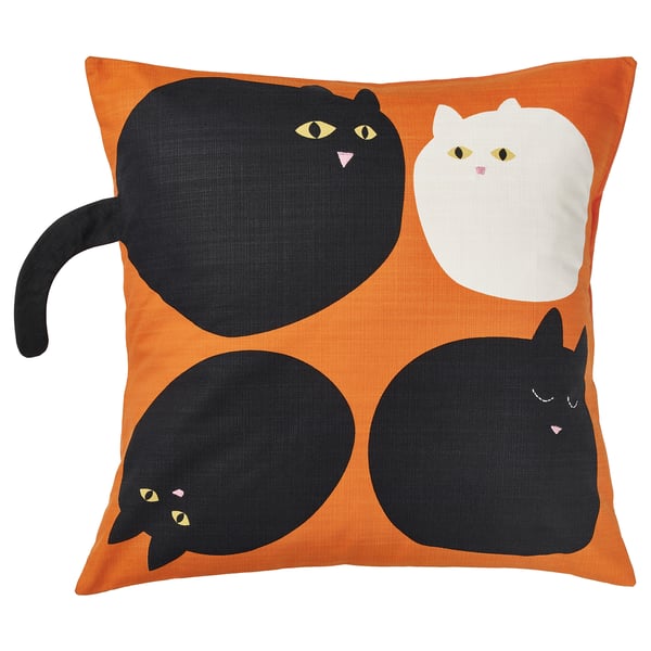 MÄVINN Cushion cover, cat pattern orange, 50x50 cm