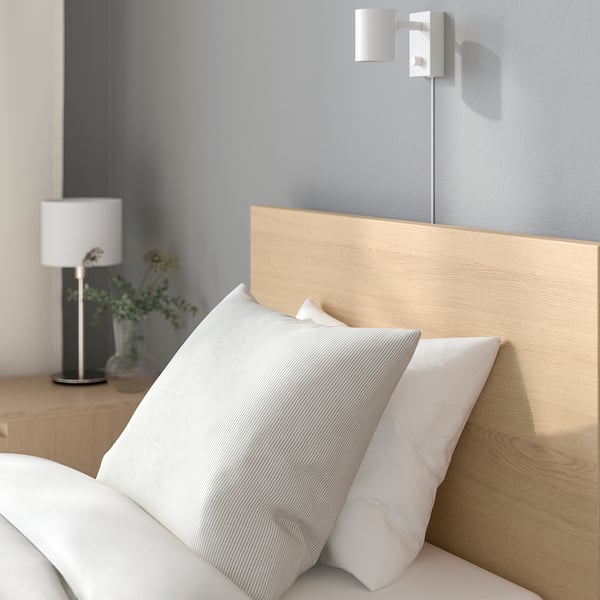 MALM Bed frame, high, w 2 storage boxes, white stained oak veneer, Single