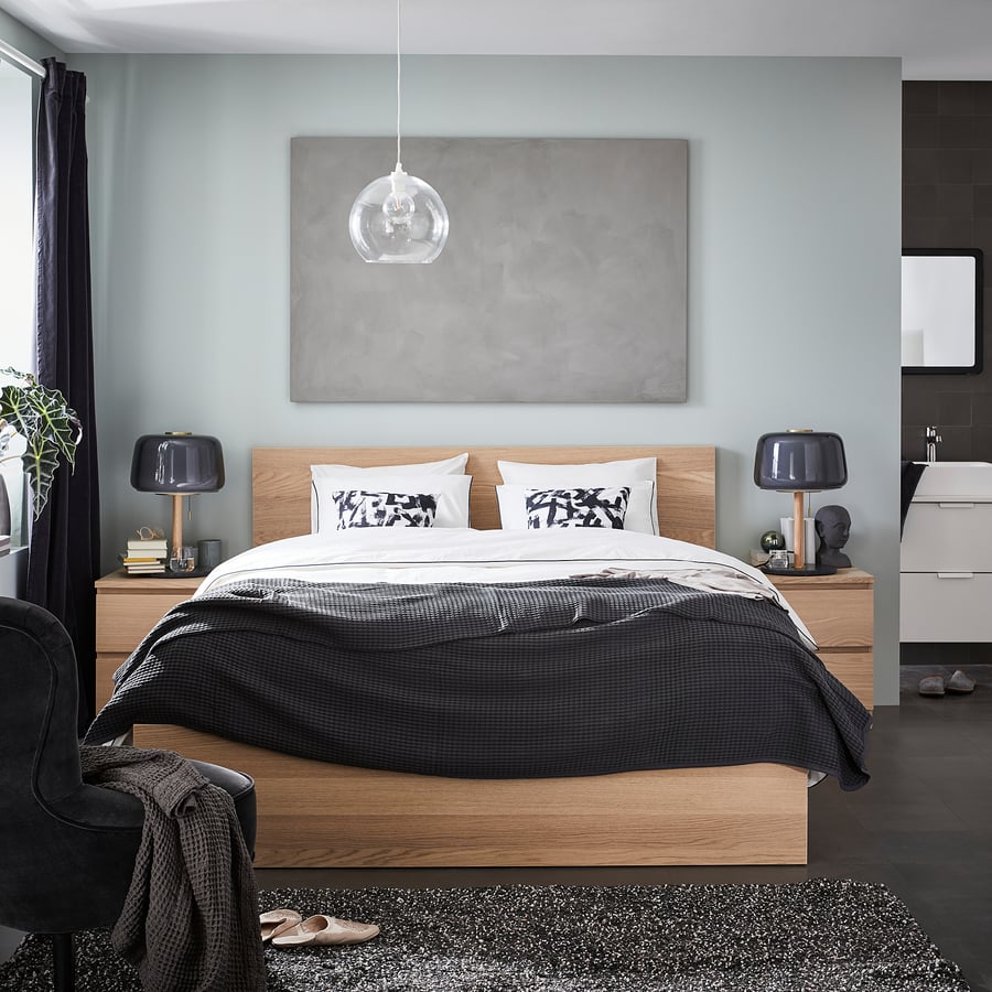 MALM bed frame, high, white stained oak veneer, Queen - IKEA