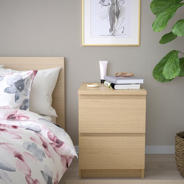 MALM Chest of 2 drawers, white stained oak veneer, 40x55 cm