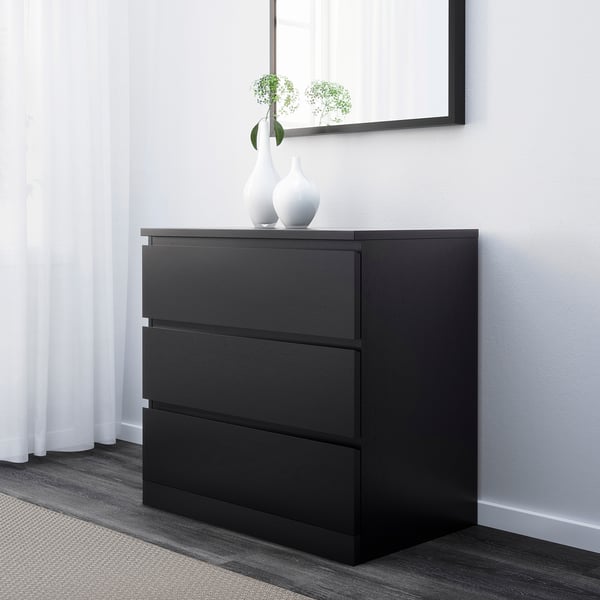 MALM Chest of 3 drawers, blackbrown, 80x78 cm IKEA