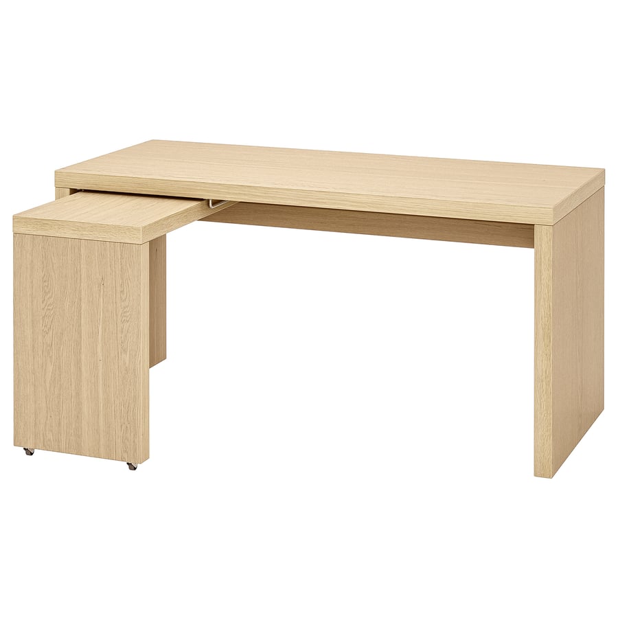 MALM desk with pullout panel, white stained oak veneer, 151x65 cm IKEA