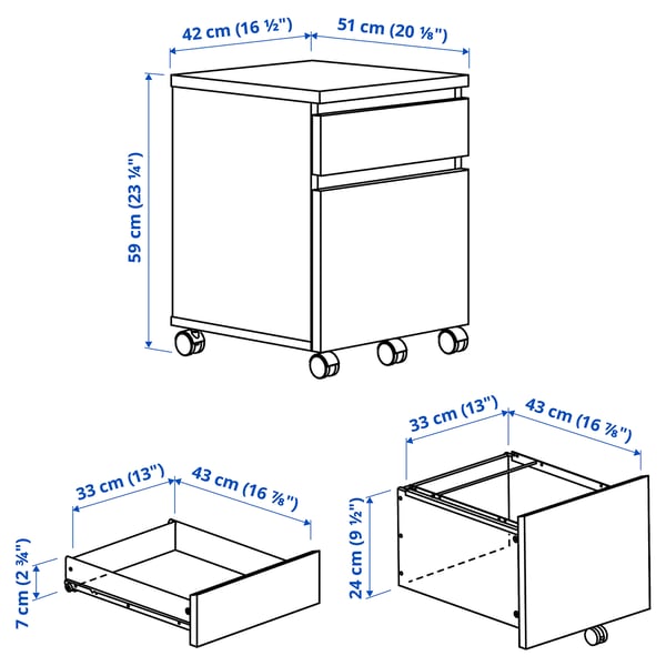 MALM Drawer unit on castors, white, 42x59 cm