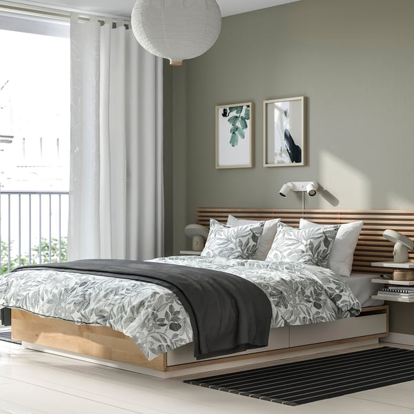 MANDAL Bed frame with headboard, birch/white, 160x200 cm
