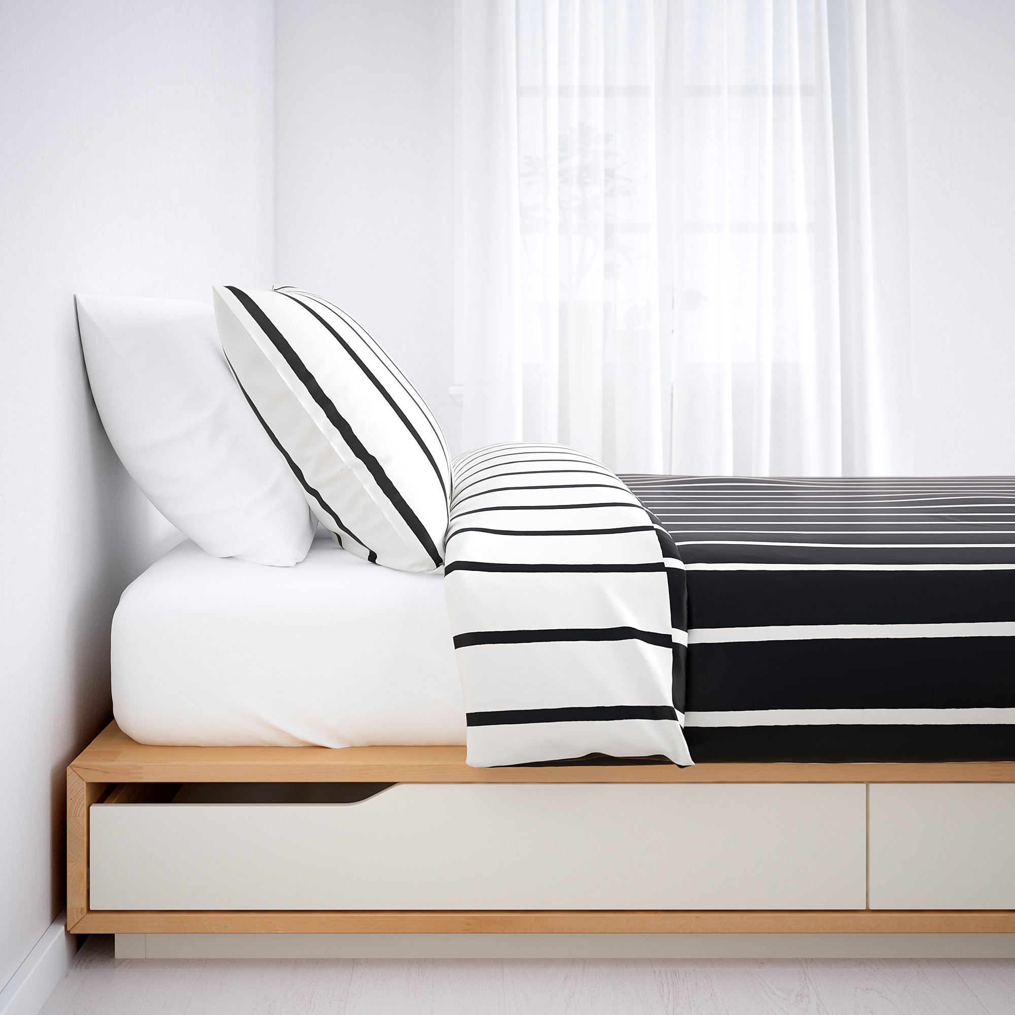 MANDAL Bed frame with storage, birch, white, 140x202 cm IKEA