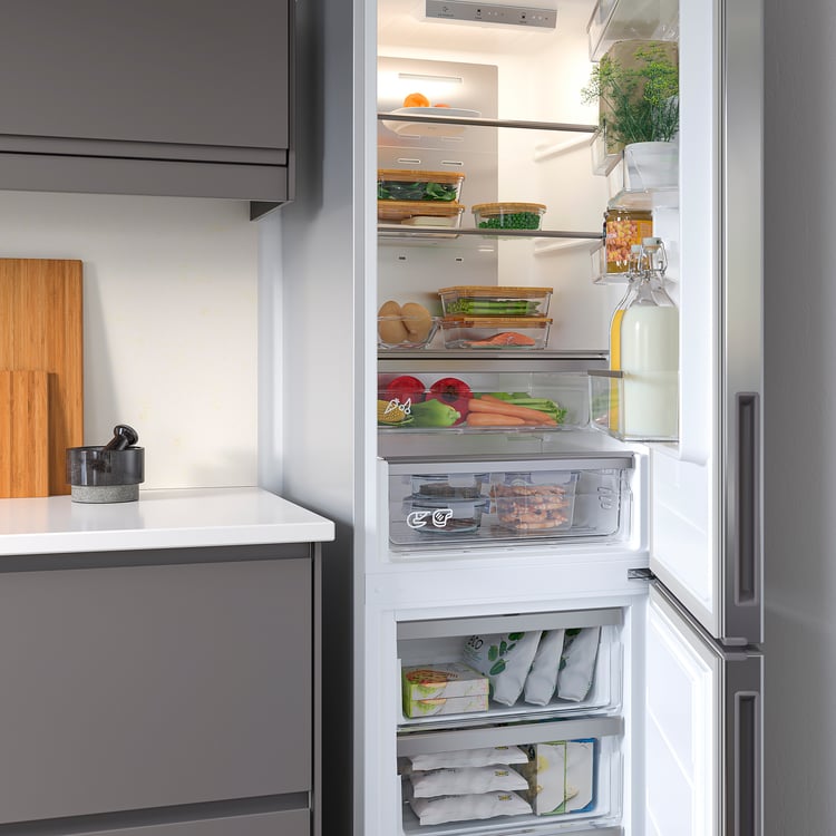 MEDGÅNG fridge/freezer, IKEA 500 freestanding/stainless steel, 219/83 l