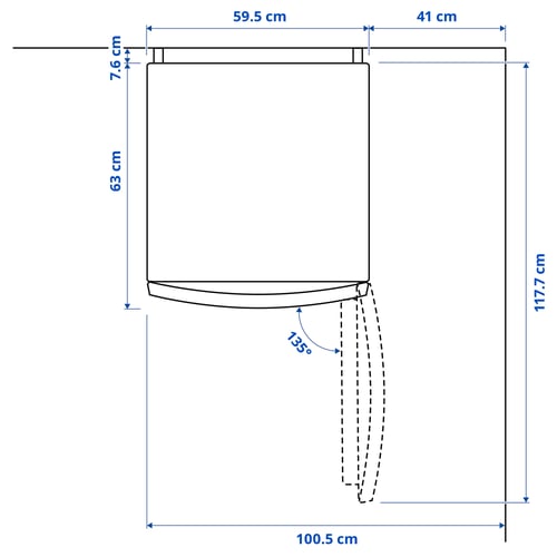 Illustration with measurements for the product: MEDGÅNG.
