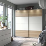 MEHAMN Pair of sliding doors, double sided/white stained oak effect white, 200x201 cm