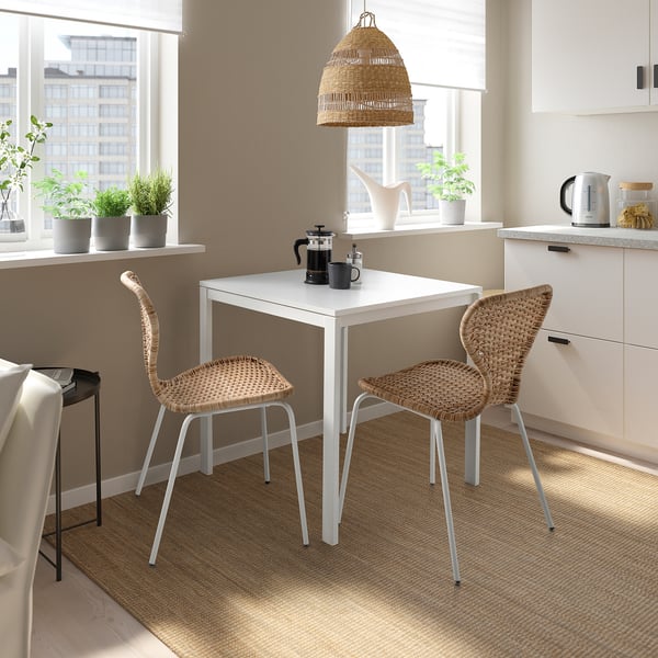 MELLTORP / ÄLVSTA table and 2 chairs, white white/rattan white, 75x75