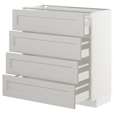 METOD Base cab 4 frnts/4 drawers, white Maximera/Lerhyttan light grey, 80x37x80 cm
