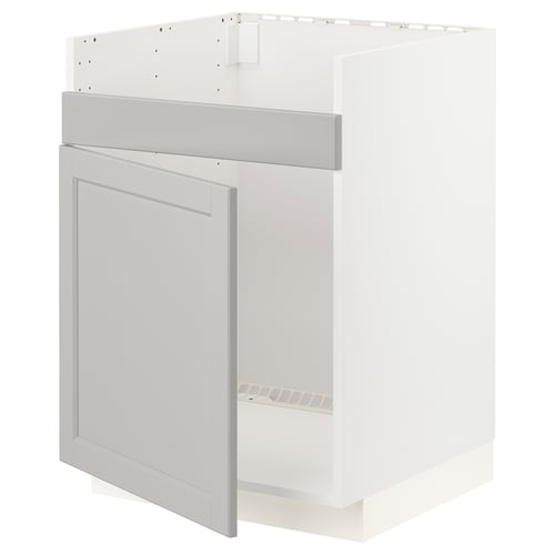 White METOD kitchen cabinet with grey lerhyttan bevelled edges, rectangular design, and clean modern look.