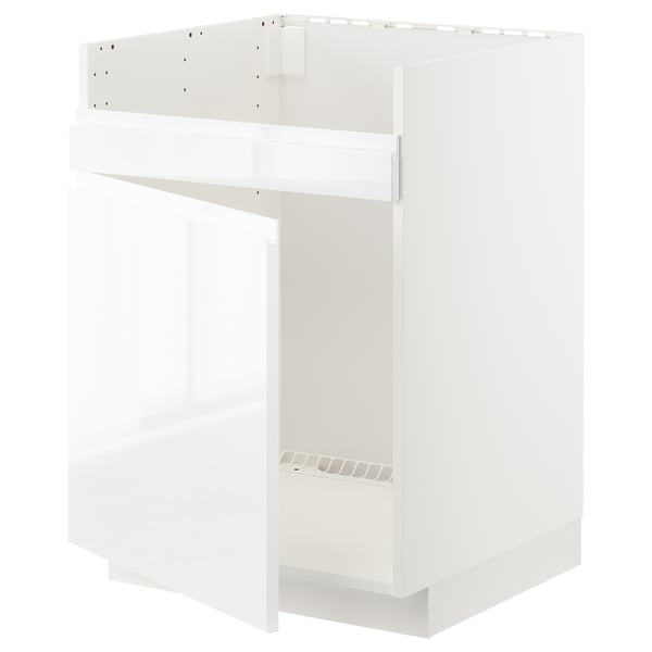 METOD Base cab f HAVSEN single bowl sink, white/Voxtorp high-gloss/white, 60x60x80 cm