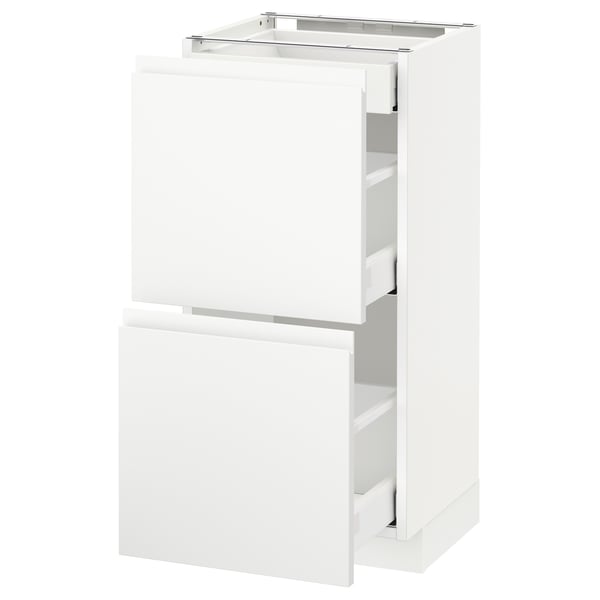 METOD Base cab with 2 fronts/3 drawers, white Maximera/Voxtorp matt white, 40x37x80 cm