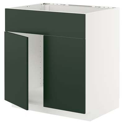 METOD Base cabinet f sink w 2 doors/front, white/Havstorp deep green, 80x60x80 cm