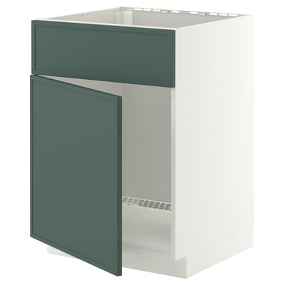 METOD Base cabinet f sink w door/front, white/Aspudden dark grey-green, 60x60x80 cm