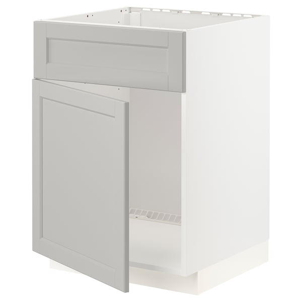 METOD Base cabinet f sink w door/front, white/Lerhyttan light grey, 60x60x80 cm