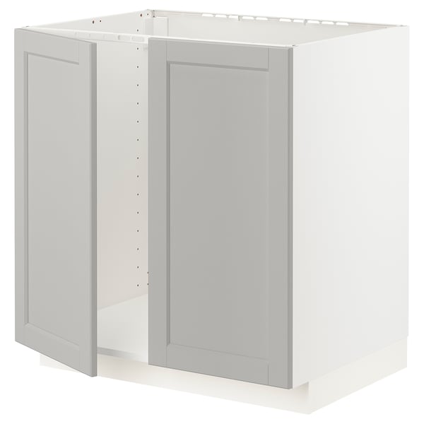 METOD Base cabinet for sink + 2 doors, white/Lerhyttan light grey, 80x60x80 cm