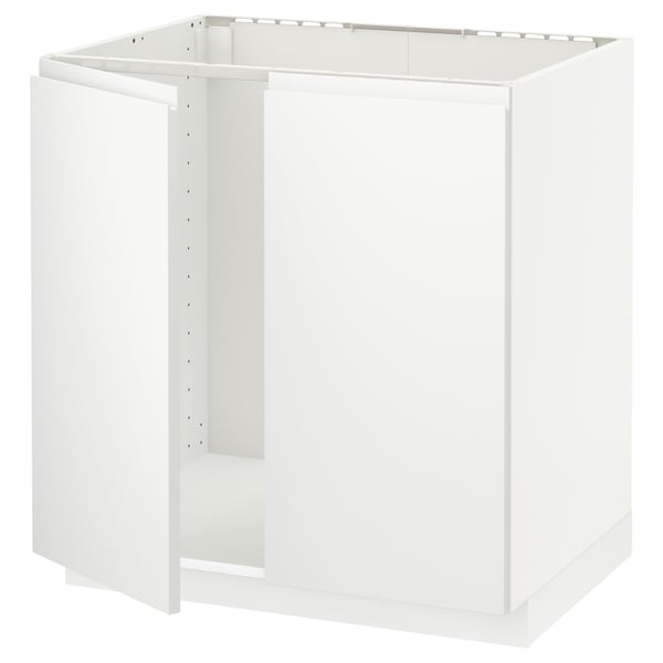 METOD Base cabinet for sink + 2 doors, white/Voxtorp matt white, 80x60x80 cm