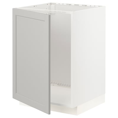 METOD Base cabinet for sink, white/Lerhyttan light grey, 60x60x80 cm