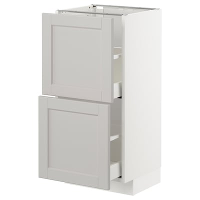 METOD Base cabinet with 2 drawers, white Maximera/Lerhyttan light grey, 40x37x80 cm