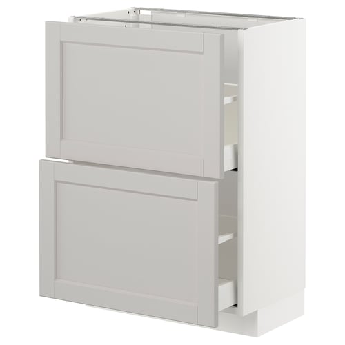 METOD light grey kitchen cabinet with bevelled edges and drawers.